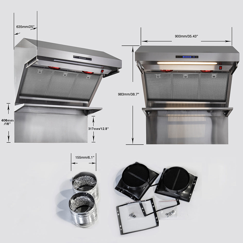 Forno Savona 36-Inch Wall Mount Range Hood, Hybrid Filters, Backsplash Included