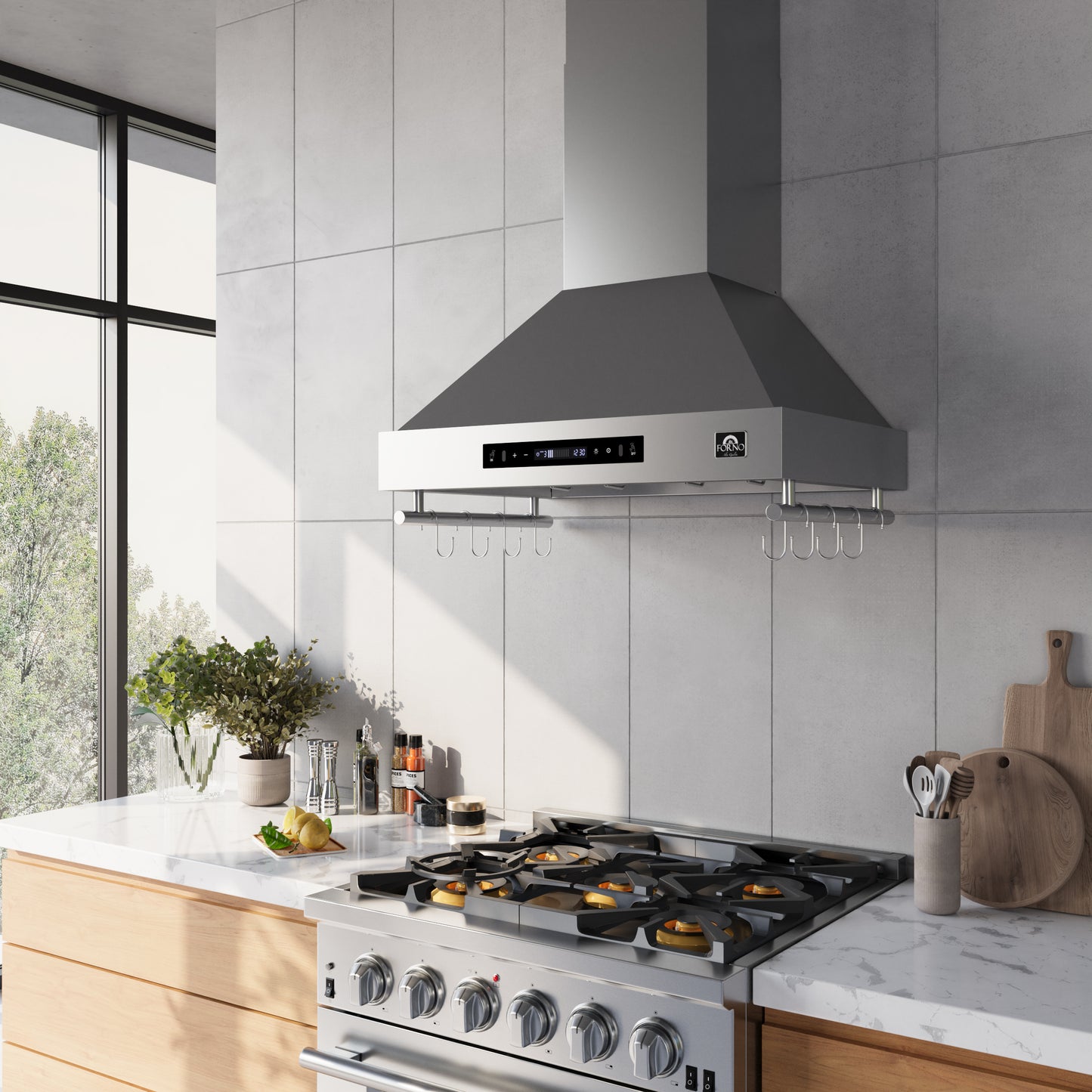 Forno Venezia 30 Inch Wall-Mounted Range Hood with Touch Controls and Baffle Filters