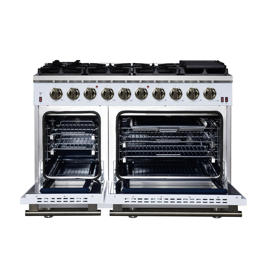 Forno Massimo 48-Inch White Freestanding Gas Range, 8 Burners, True Convection Oven