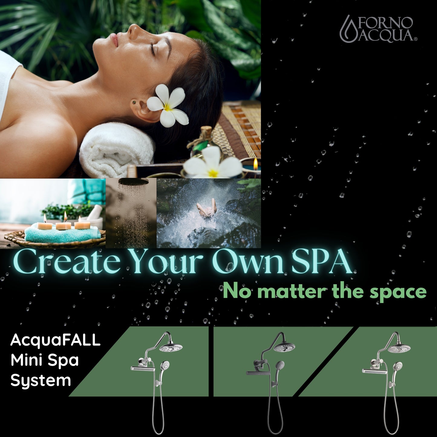 Forno Acqua AcquaFALL Mini 8 Inch Shower Head, Brushed Nickel Finish, Overhead Rainfall Shower, Handheld Shower Head, Body Jets, 2.5 GPM Flow Rate