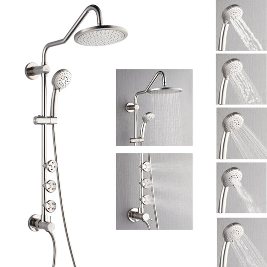 Forno Acqua AcquaSPA Retrofit Shower, Overhead Rainfall Shower, Handheld Shower Head, Body Jets, 6 Way Diverter, Brushed Nickel Finish, 1.8 GPM Flow Rate