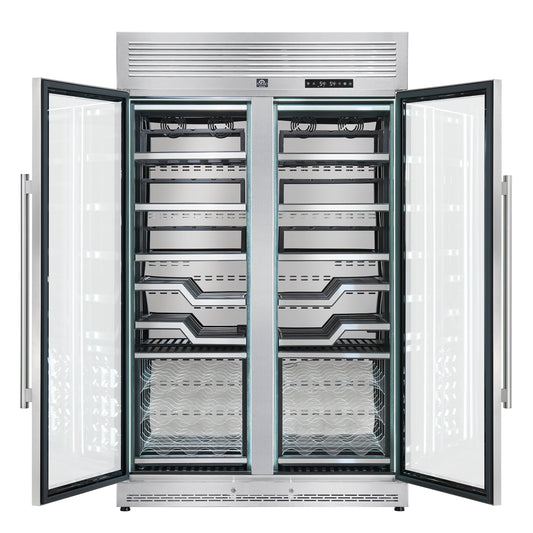 FORNO Abruzzo 48-Inch Dual Zone Wine Cellar, 102 Bottles, 24 cu. ft., Clear Acrylic Holders & Stainless Trim Shelves