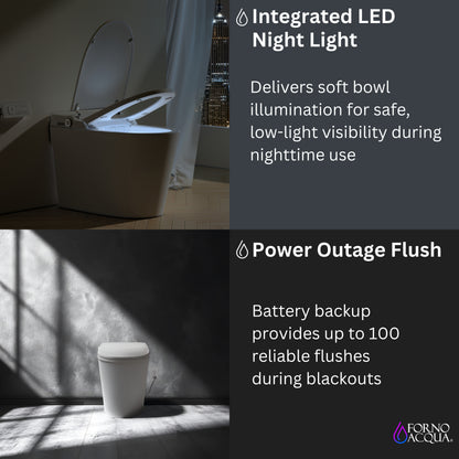 FORNO ACQUA Luxurious Smart Toilet. Includes Auto Flush, Auto Lid, Powerful Flush, sleek tankless design Ideal for Powder Rooms.