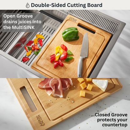 FORNO ACQUA 33 in. Drop-In/Undermount 3 Level Workstation Sink with Faucet, Waterfall & Glass Rinser