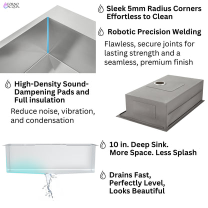 FORNO ACQUA 33 in. Drop-In/Undermount 3-Level Workstation Sink with Faucet, Waterfall & Glass Rinser