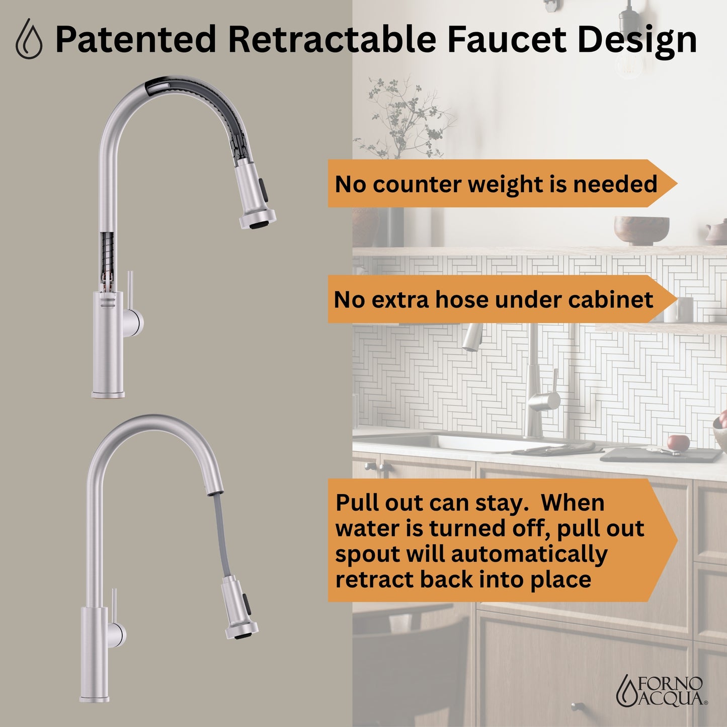 FORNO ACQUA 33 in. Drop-In/Undermount 3-Level Workstation with Retractable Faucet & Glass Rinser