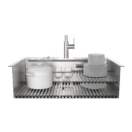 FORNO ACQUA 33 in. Drop-In/Undermount 40/60 Double Bowl Stainless Steel Sink with Waterfall Faucet