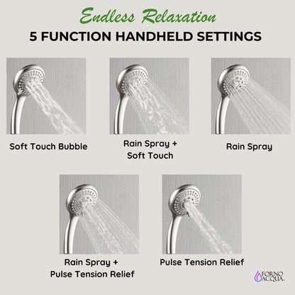 Forno Acqua AcquaFALL Mini 8 Inch Shower Head, Brushed Nickel Finish, Overhead Rainfall Shower, Handheld Shower Head, Body Jets, 2.5 GPM Flow Rate