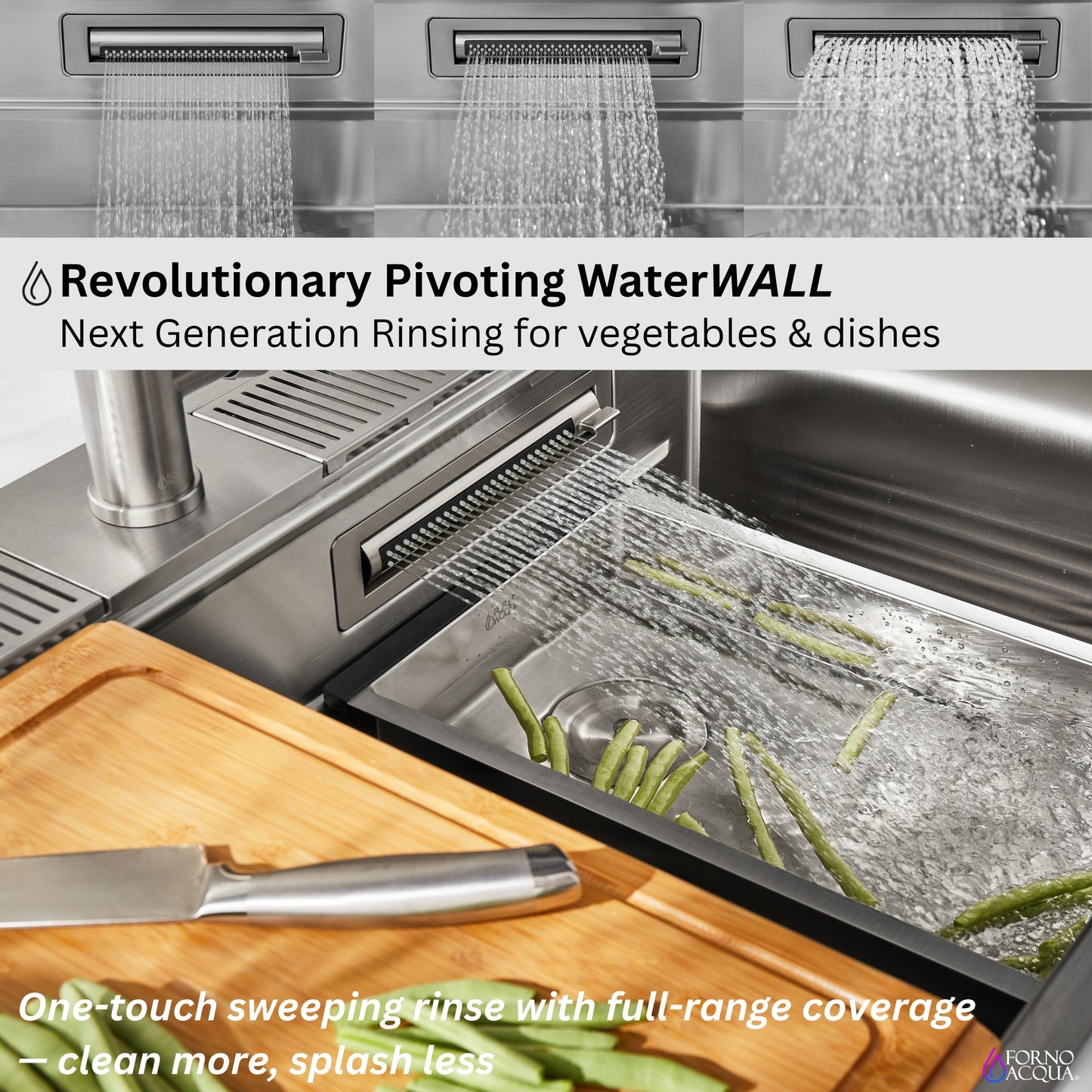 FORNO ACQUA 45 in. Drop-In/Undermount 3-Level Workstation Sink with Two Faucets & Glass Rinser