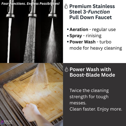 FORNO ACQUA 33 in. Drop-In/Undermount 3 Level Workstation Sink with Faucet, Waterfall & Glass Rinser