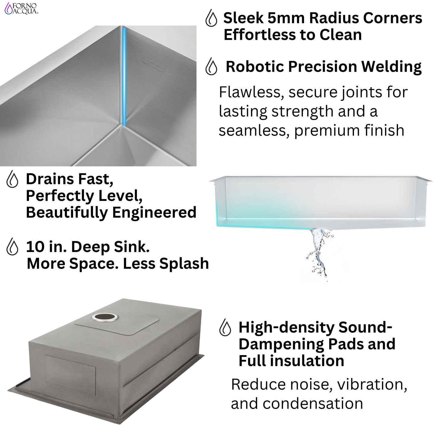 FORNO ACQUA 45 in. Undermount 3-Level Workstation MultiSINK with Custom-Fit Accessories