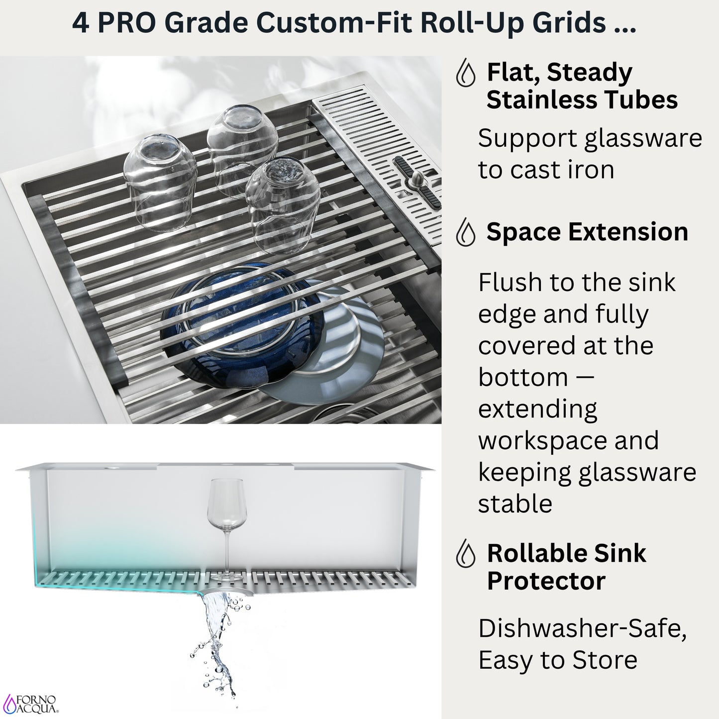 FORNO ACQUA 33 in. Drop-In/Undermount 3-Level Workstation Sink with Waterfall Faucet & Glass Rinser