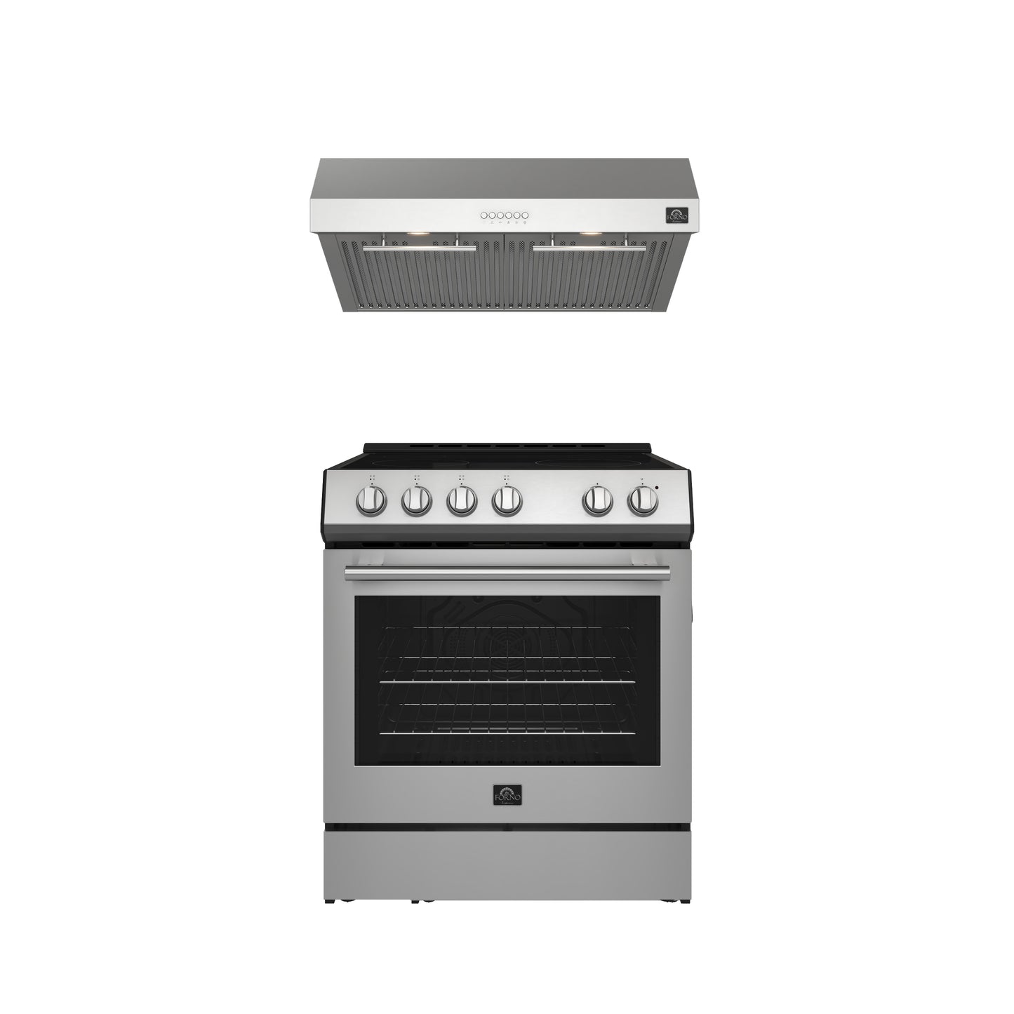 FORNO Premium 2-Piece Kitchen Bundle - Leonardo Espresso 30" Stainless Steel Range, 30" Stainless Steel Range Hood - FBDL-002-01US