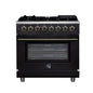 Forno Massimo 36 Inch Freestanding Dual Fuel Range in Black with Antique Brass Accessories, 6 Burners, 5.36 cu. ft. Convection Oven