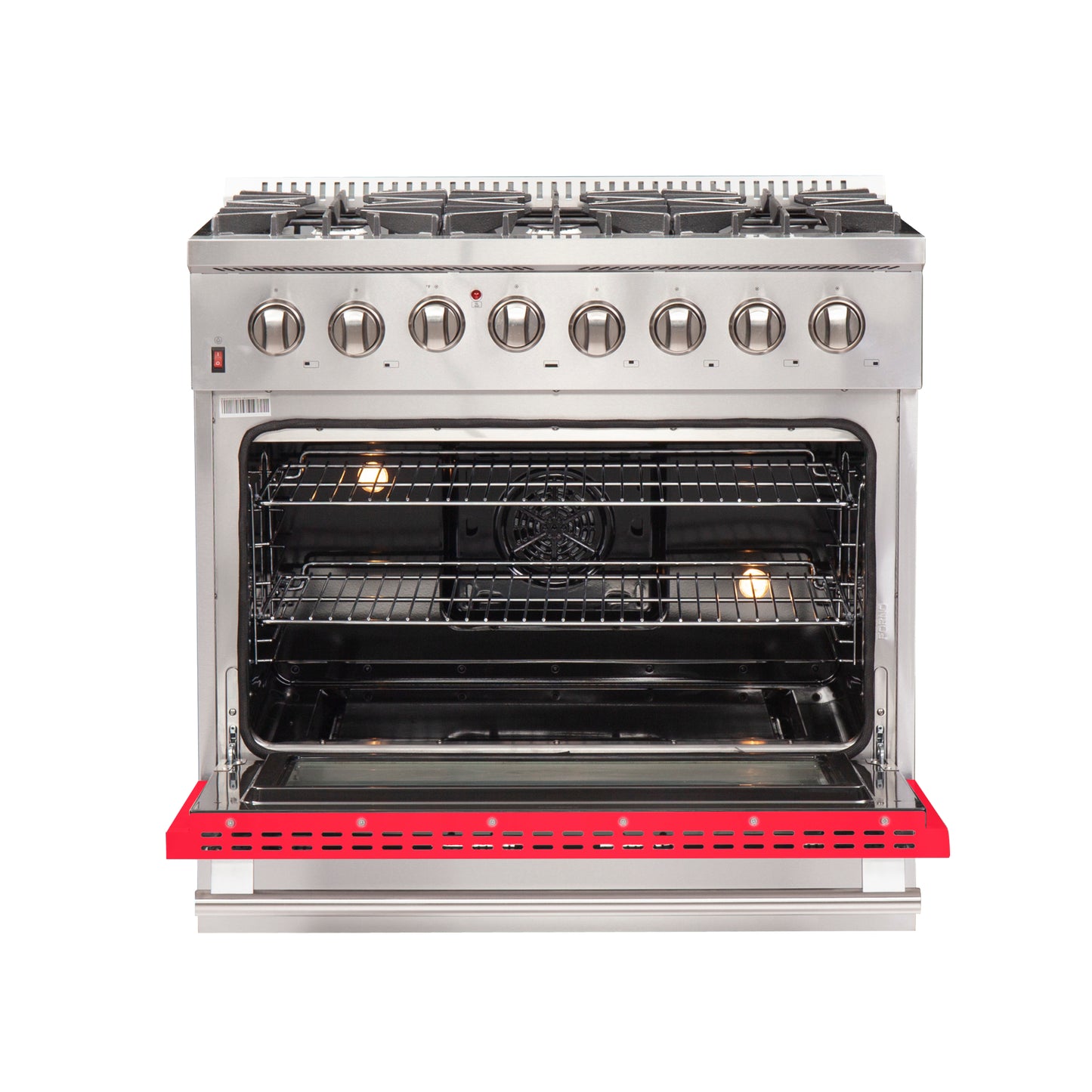 Forno Galiano 36-Inch Freestanding Dual Fuel Range, 6 Burners, Double Convection Ovens, Red Door