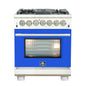 Forno Capriasca 30-Inch Freestanding Dual Fuel Range, 4 Burners, True Convection Oven, Blue Door