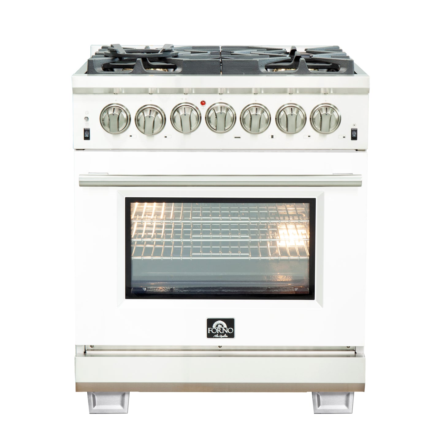 Forno Capriasca 30-Inch Freestanding Dual Fuel Range, 4 Burners, True Convection Oven, White Door