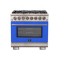 Forno Capriasca 36-Inch Freestanding Dual Fuel Range, 6 Burners, True Convection Oven, Blue Door