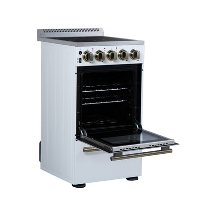 Forno Pallerano 20 Inch Freestanding Electric Range in White with Antique Brass, Compact Design