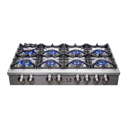 Forno Spezia Alta Qualita 48-Inch Pro-Style Gas Rangetop, Stainless Steel, 8 Sealed Burners, Continuous Cast Iron Grates, High Heat Output
