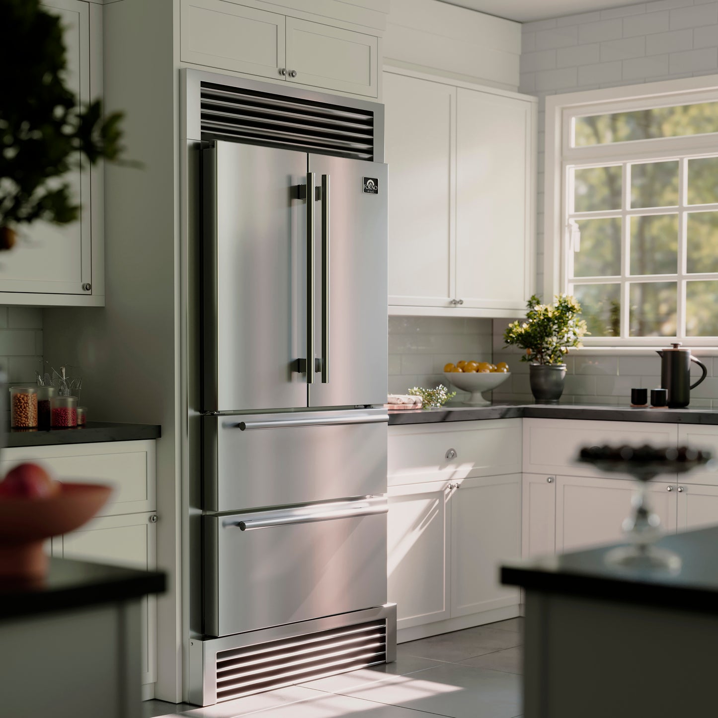 Forno Moena 40-Inch French Door Refrigerator, Stainless Steel, 19.2 cu.ft, Decorative Grill, ENERGY STAR Certified