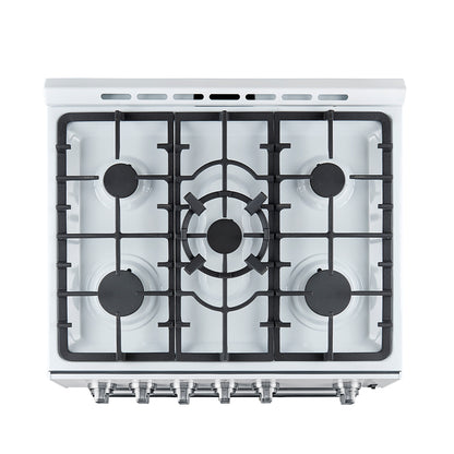 Forno Leonardo Espresso 30-Inch White Gas Range, 5 Burners, 39,500 BTU, 5 cu.ft Convection Oven