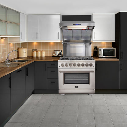 Forno Capriasca 36-Inch Freestanding Dual Fuel Range, 6 Burners, True Convection Oven