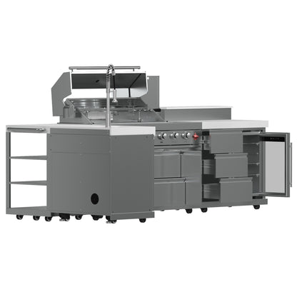 FORNO Bulnes 40-Inch BBQ, 95,000 BTU, 5 Burners, Sear & Rotisserie Infrared with Side Burner, Stainless Steel Outdoor Kitchen with 1.8 cu.ft. Beverage Center & White Sintered Stone Countertops