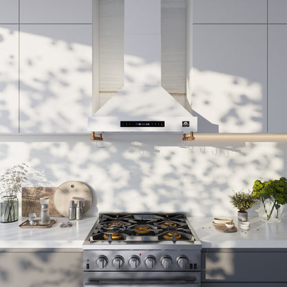 Forno Venezia 30 Inch Wall-Mounted Range Hood in White with Touch Controls and Baffle Filters