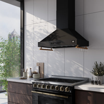 Forno Venezia 36 Inch Wall-Mounted Range Hood in Black with Touch Controls and Baffle Filters