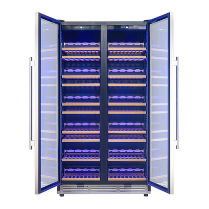 Forno Vernazza 40-Inch Side-by-Side Dual Zone Wine Cellar, 25.07 cu.ft Capacity, Stainless Steel, Temperature Control, UV-Protected Glass Door, Wooden Shelves
