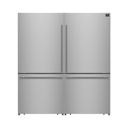 Forno Milano 2-Piece 62-Inch Freestanding Dual Bottom Freezer Refrigerator, Stainless Steel – 34.4 cu.ft, Touch Control, Ice Maker