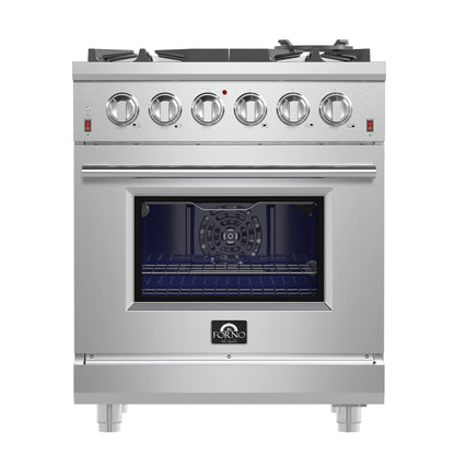 Forno Massimo 30-Inch Freestanding Gas Range, 5 Burners, True Convection Oven