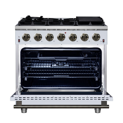 Forno Massimo 36-Inch White Freestanding Gas Range, 6 Sealed Burners, Convection Oven, Energy Efficient