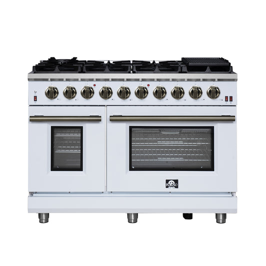 Forno Massimo 48-Inch White Freestanding Gas Range, 8 Burners, True Convection Oven