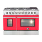 Forno Galiano 48-Inch Freestanding Gas Range, Stainless Steel, 8 Burners, 107,000 BTU, Griddle, Double Ovens, Energy Efficient, Red Doors