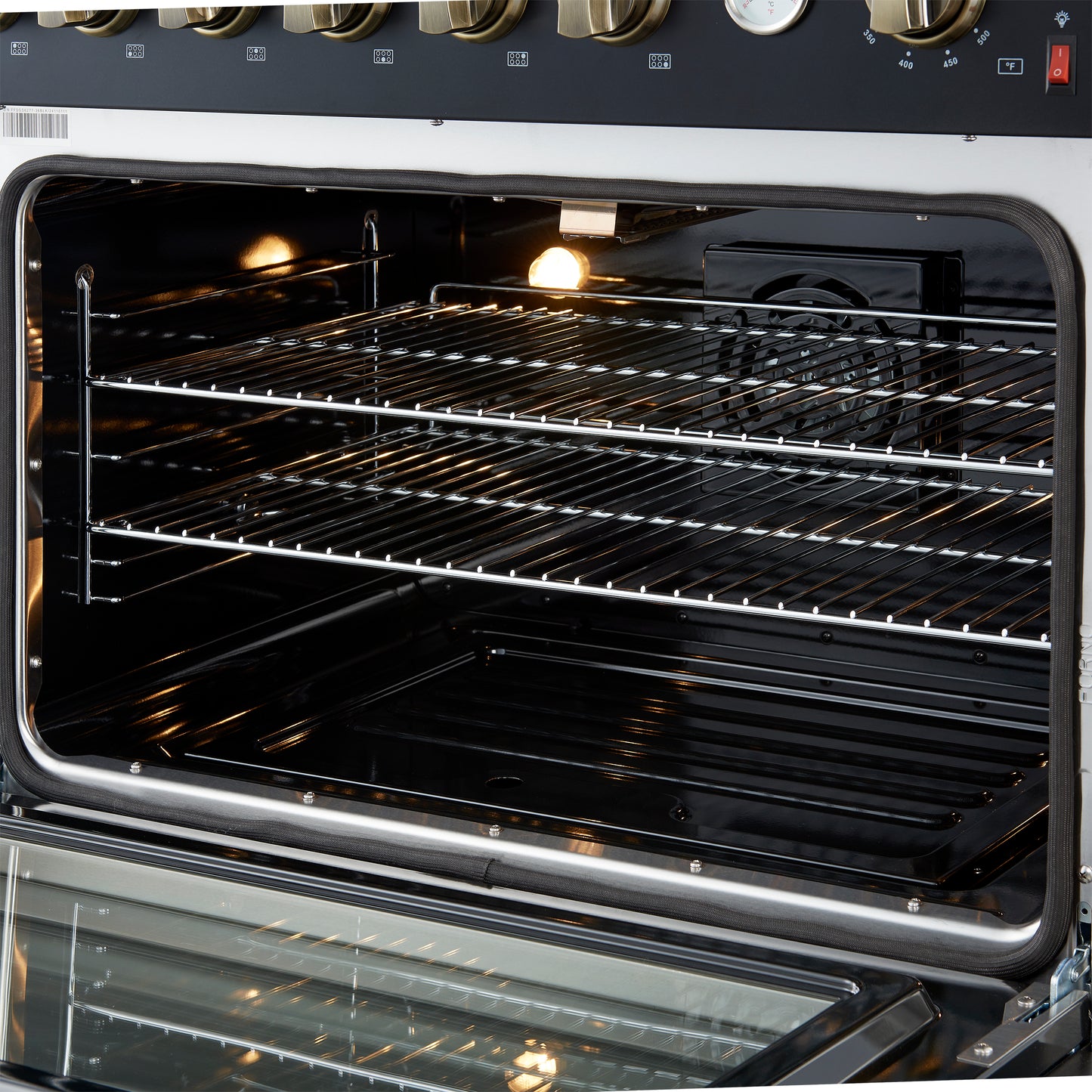 Marco 36-Inch Gas Range Black & Antique Brass Design, 6 Burners 67,000 BTU, 5.36 cu.ft. Convection Oven