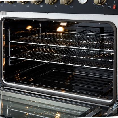 Marco 36-Inch Gas Range Black & Antique Brass Design, 6 Burners 67,000 BTU, 5.36 cu.ft. Convection Oven