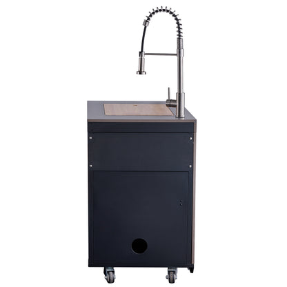 Forno Rimini Outdoor Kitchen 30" BBQ 62,600 BTU, 3 Burners with Sear & Rotisserie, 2.4 cu.ft. Beverage Center, Stainless Steel Sink, Black Cabinets & Gray Sintered Stone Countertop