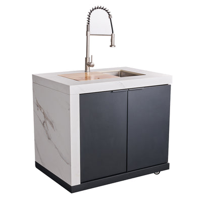 Forno Rimini Outdoor Kitchen: 30" BBQ 62,600 BTU, 4.8 cu.ft. Refrigerators, White Countertops