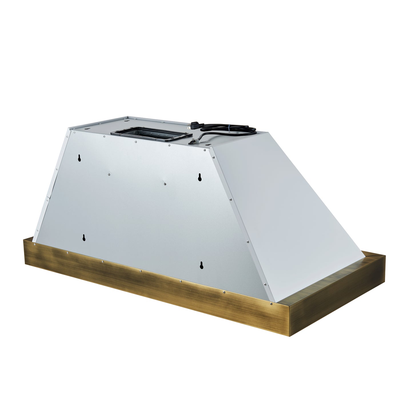 Forno Vittorio 48-Inch Wall Mount Range Hood, White with Antique Brass Trim, 600 CFM Airflow, Dishwasher-Safe Baffle Filters, Remote Control, 3-Speed Fan, Bright LED Lighting