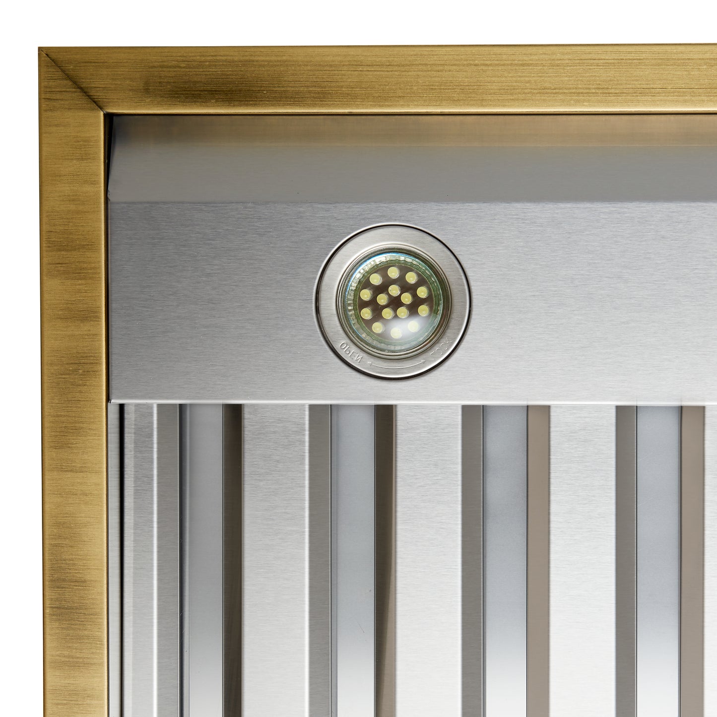 Forno Vittorio 48-Inch Wall Mount Range Hood, White with Antique Brass Trim, 600 CFM Airflow, Dishwasher-Safe Baffle Filters, Remote Control, 3-Speed Fan, Bright LED Lighting