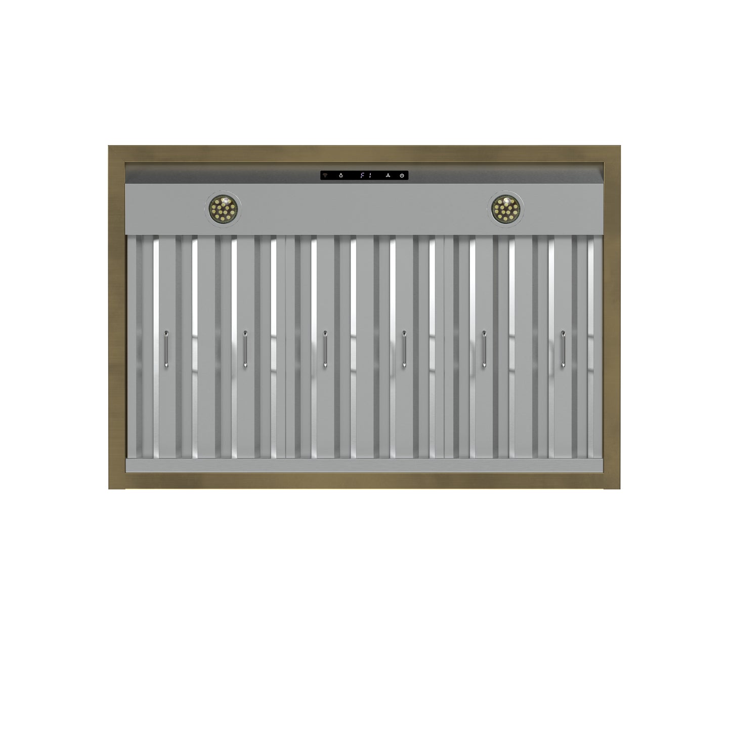 Forno Vittorio 36-Inch Wall Mount Range Hood, White with Antique Brass Trim, 600 CFM Airflow, Dishwasher-Safe Baffle Filters, Remote Control, 3-Speed Fan, Bright LED Lighting.