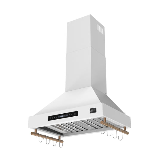 Forno Venezia 30 Inch Wall-Mounted Range Hood in White with Touch Controls and Baffle Filters