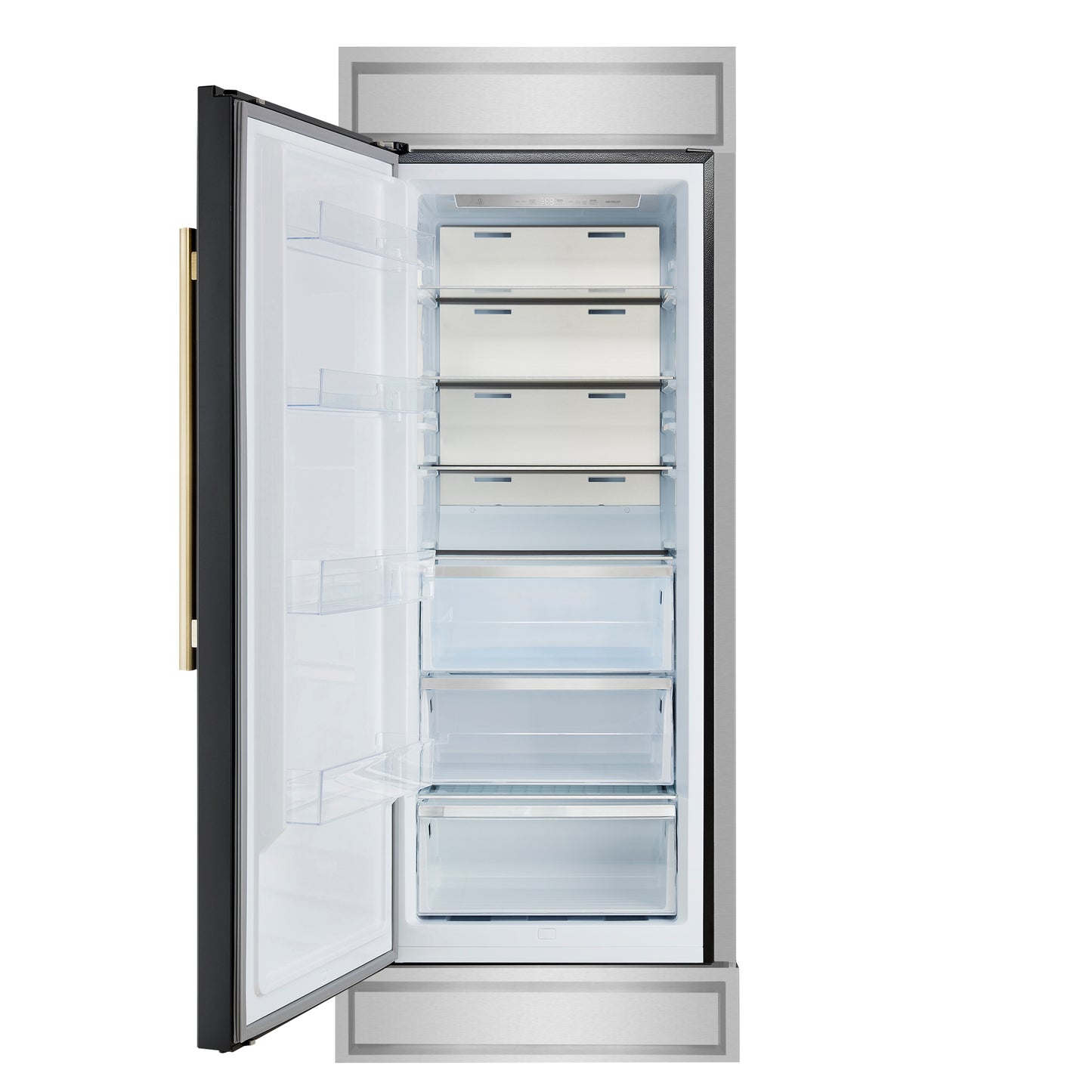 Forno Maderno 28-Inch Built-In Convertible Refrigerator in Black with Antique Brass, 13.6 cu.ft, Left Swing, Decorative Grill, ENERGY STAR Certified