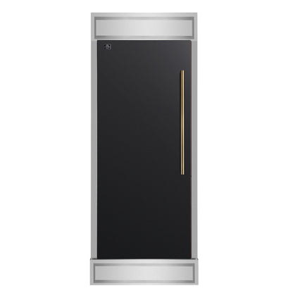 Forno Maderno 28-Inch Built-In Convertible Refrigerator in Black with Antique Brass, 13.6 cu.ft, Left Swing, Decorative Grill, ENERGY STAR Certified