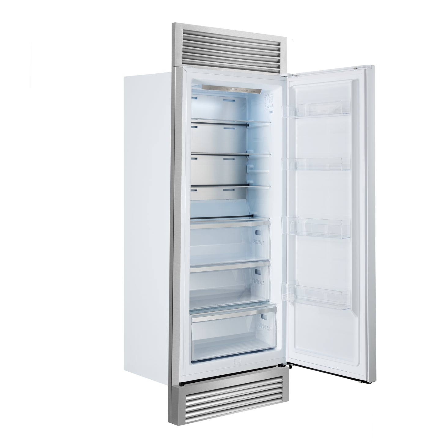 Forno Maderno 28-Inch Built-In Convertible Refrigerator in White with Antique Brass Handle, 13.6 cu.ft. Right Swing with Decorative Trim - 32-Inch Wide