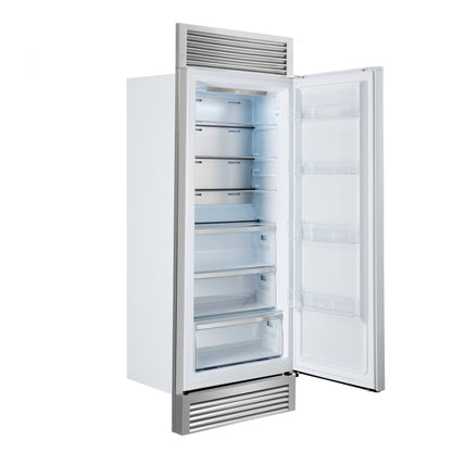 Forno Maderno 28-Inch Built-In Convertible Refrigerator in White with Antique Brass Handle, 13.6 cu.ft. Right Swing with Decorative Trim - 32-Inch Wide