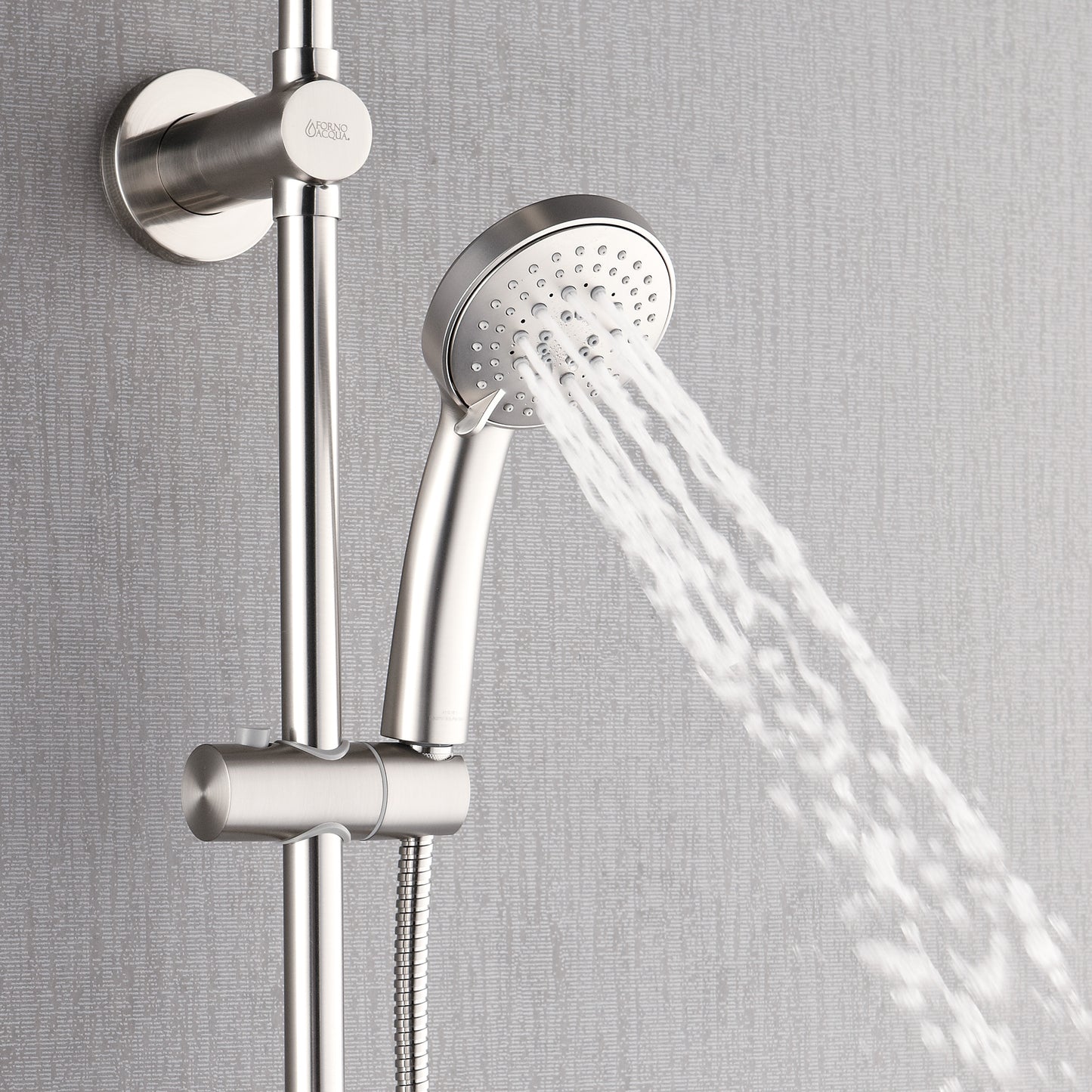 Forno Acqua AcquaSPA Retrofit Shower, Overhead Rainfall Shower, Handheld Shower Head, Body Jets, 6 Way Diverter, Brushed Nickel Finish, 1.8 GPM Flow Rate