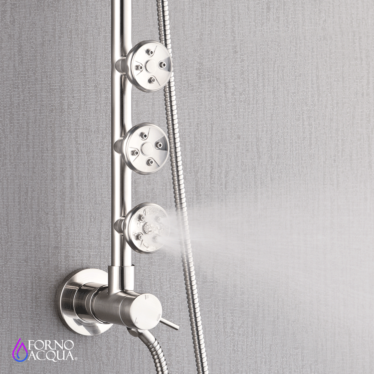 Forno Acqua AcquaSPA Retrofit Shower, Overhead Rainfall Shower, Handheld Shower Head, Body Jets, 6 Way Diverter, Brushed Nickel Finish, 1.8 GPM Flow Rate